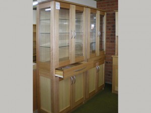 Kitchen Dresser - Glass Doors, Glass Shelves, With Cupboard and Drawer